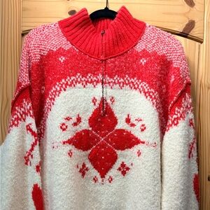 Free People Red and Cream Sweater